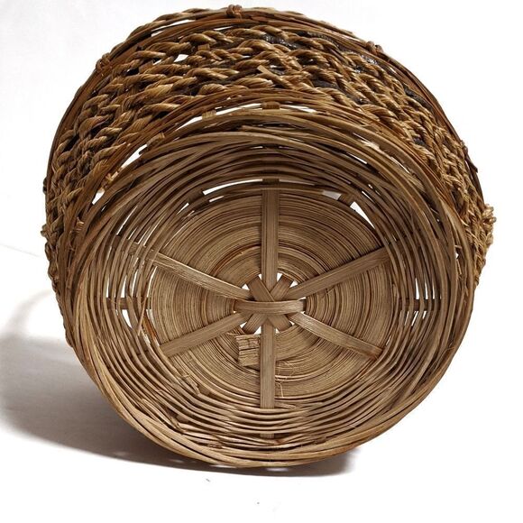 Wicker Braided Tall Handle Basket Two Tone Boho - Picture 5 of 5